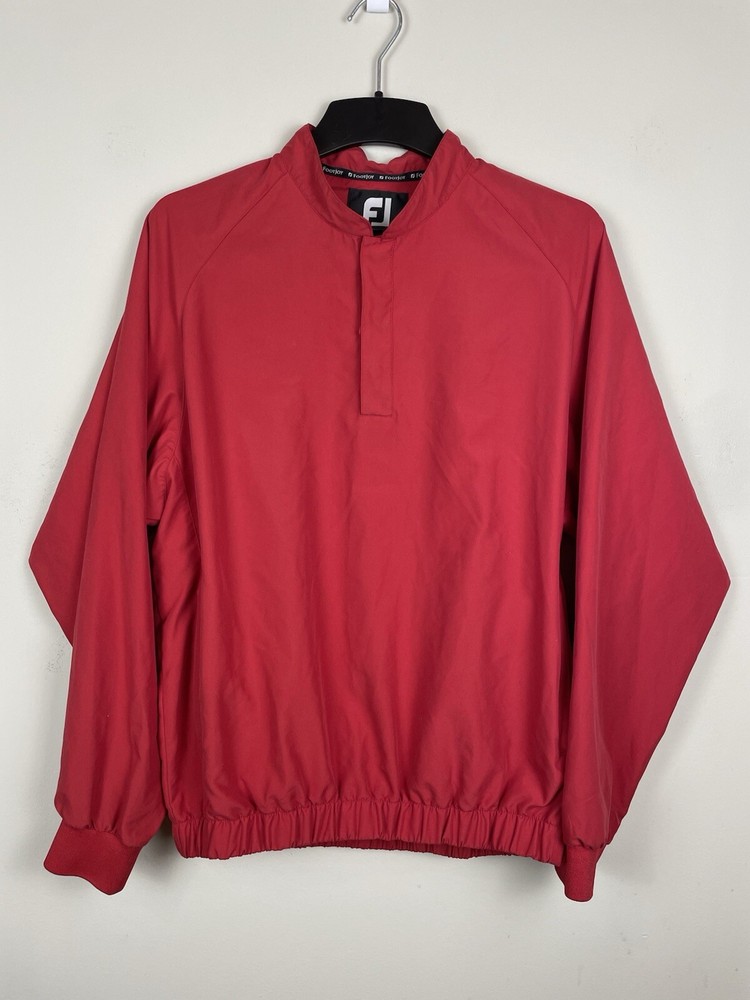 FootJoy Golf Windbreaker Medium Red Mock Neck Snap Button Quarter Zip Pullover
