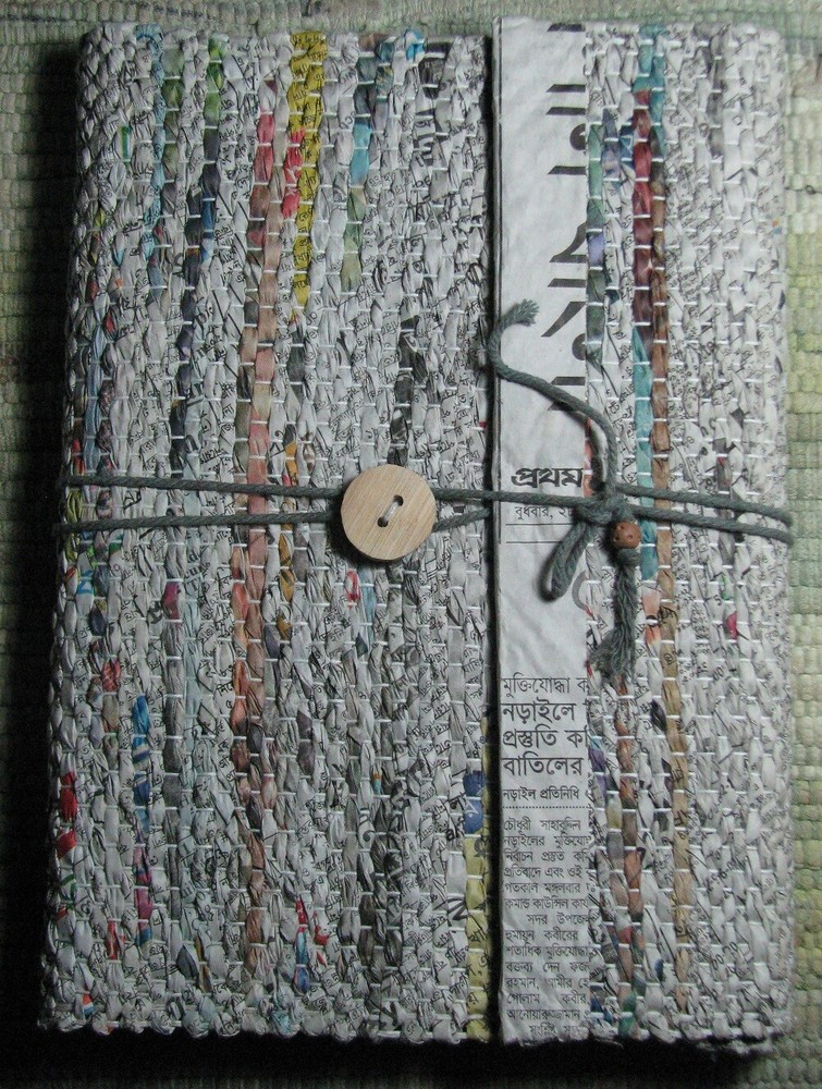 Eco Friendly Handmade JOURNAL Diary Thread Newspaper Unlined Paper Scrapbook