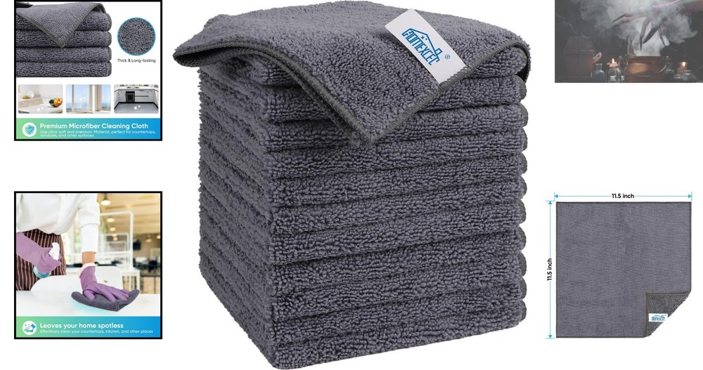 Versatile Grey Microfiber Cleaning Rags, 12 Pack - Perfect for Every Surface