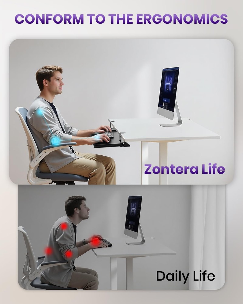 Ergonomic Mouse & Keyboard Tray under Desk, Pull Out with Adjustable C-Clamp, 20