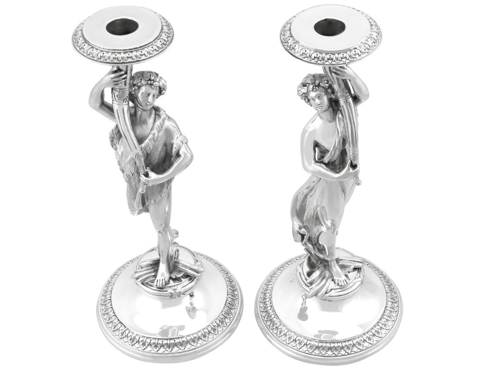 Antique Victorian Sterling Silver Figural Candlesticks (1865)