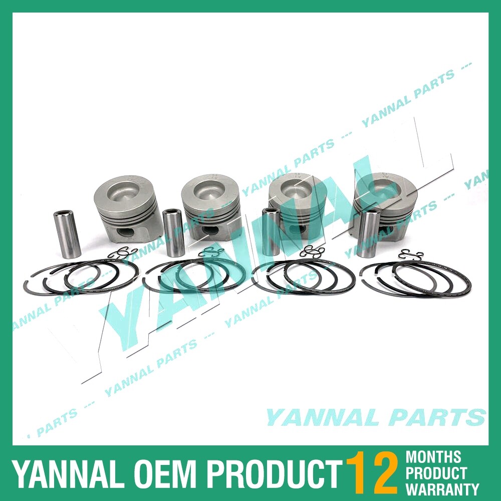 4Pcs Piston With Piston Ring+0.5mm For Kubota V1902DI engine (oversize)