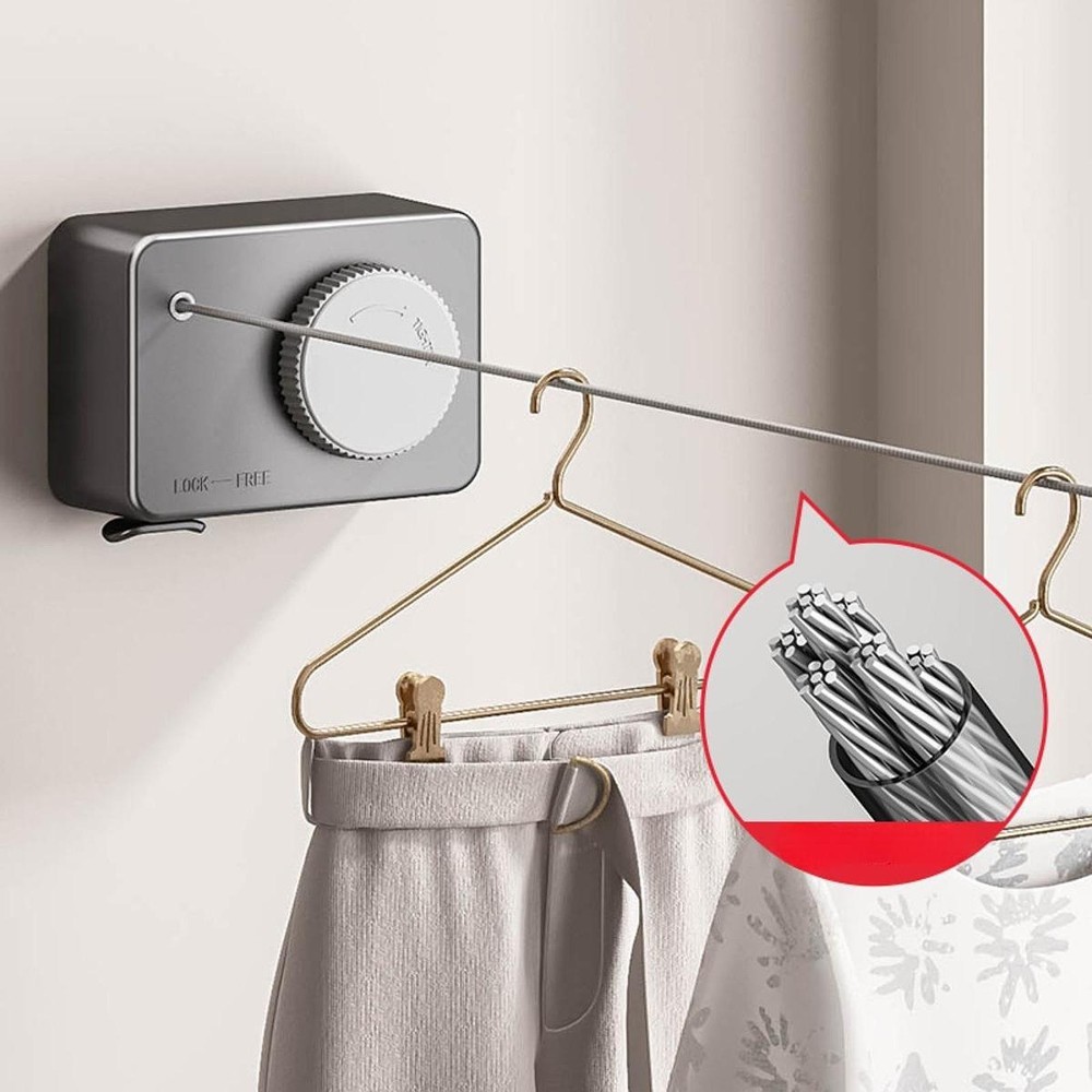 Gray Retractable Clothesline Retractable Line Multipurpose Heavy Duty Indoor
