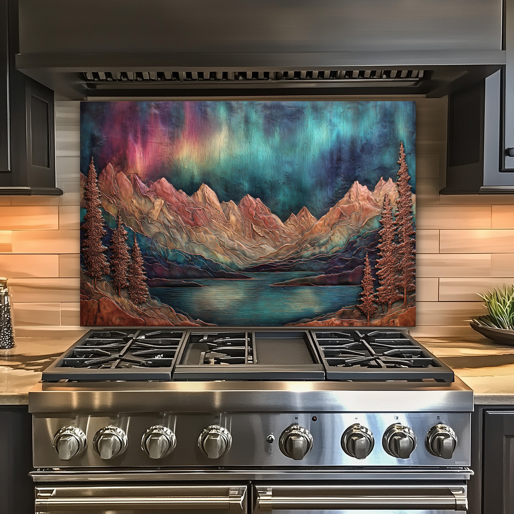 Landscape Design in Copper Look Printed Tempered Glass Kitchen Backsplash
