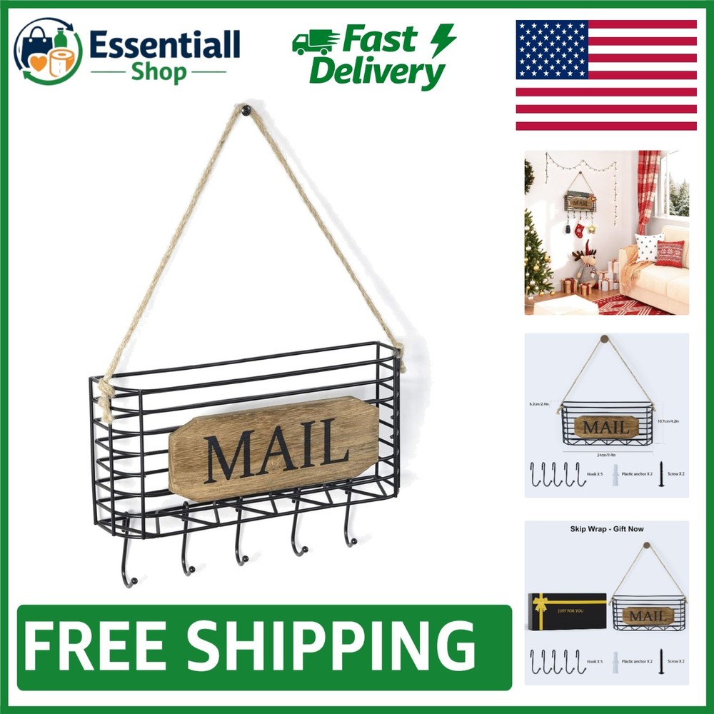 Rustic Wall-Mounted Mail Organizer & Key Holder - Carbonized Black Charm