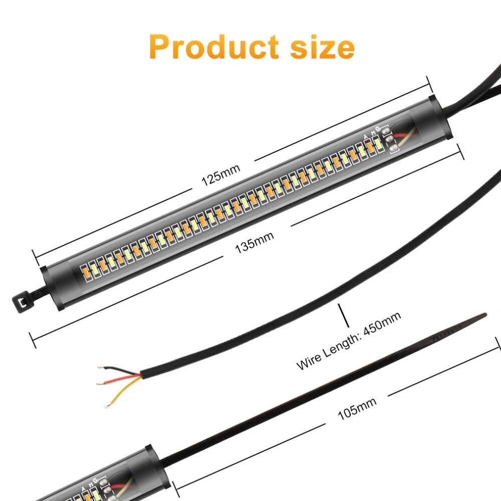 Pair Motorcycle White/Amber Switchback LED Fork Turn Signal DRL Light Strips US