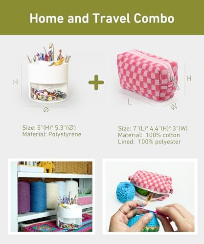 Crochet Hook Case & Bag Combo, 360° Rotating Crochet Hooks Holder for White
