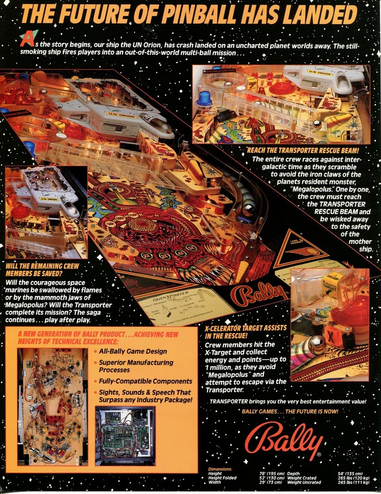 Transporter Bally Pinball Flyer / Brochure / Ad