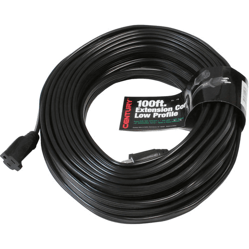 Century Low Profile Extension Cord Black, 100 ft