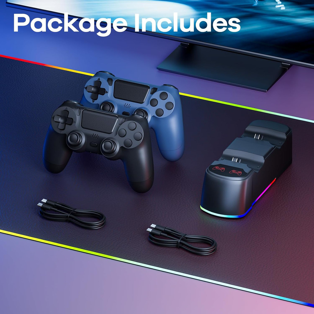 2 Pack Controller with Charger Dock for PS4 Wireless Game Controller, with LED C