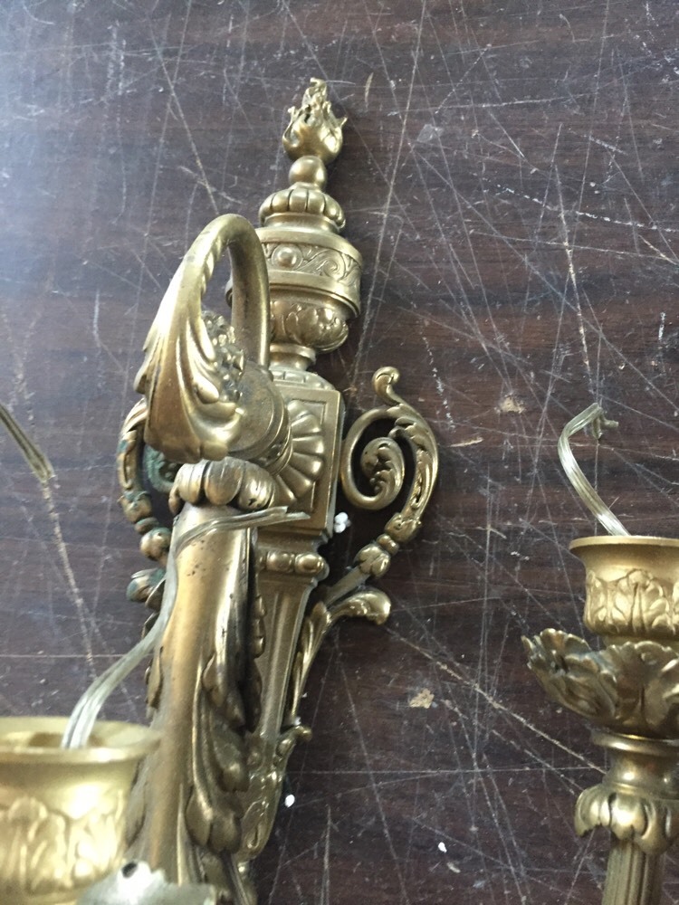 Lc 9 1Pair Antique Heavy Brass Three Arm Wall Sconce