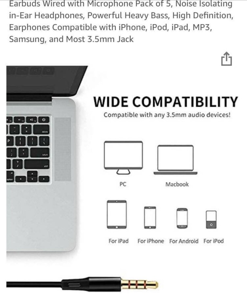 wired earbuds with microphone 5pack