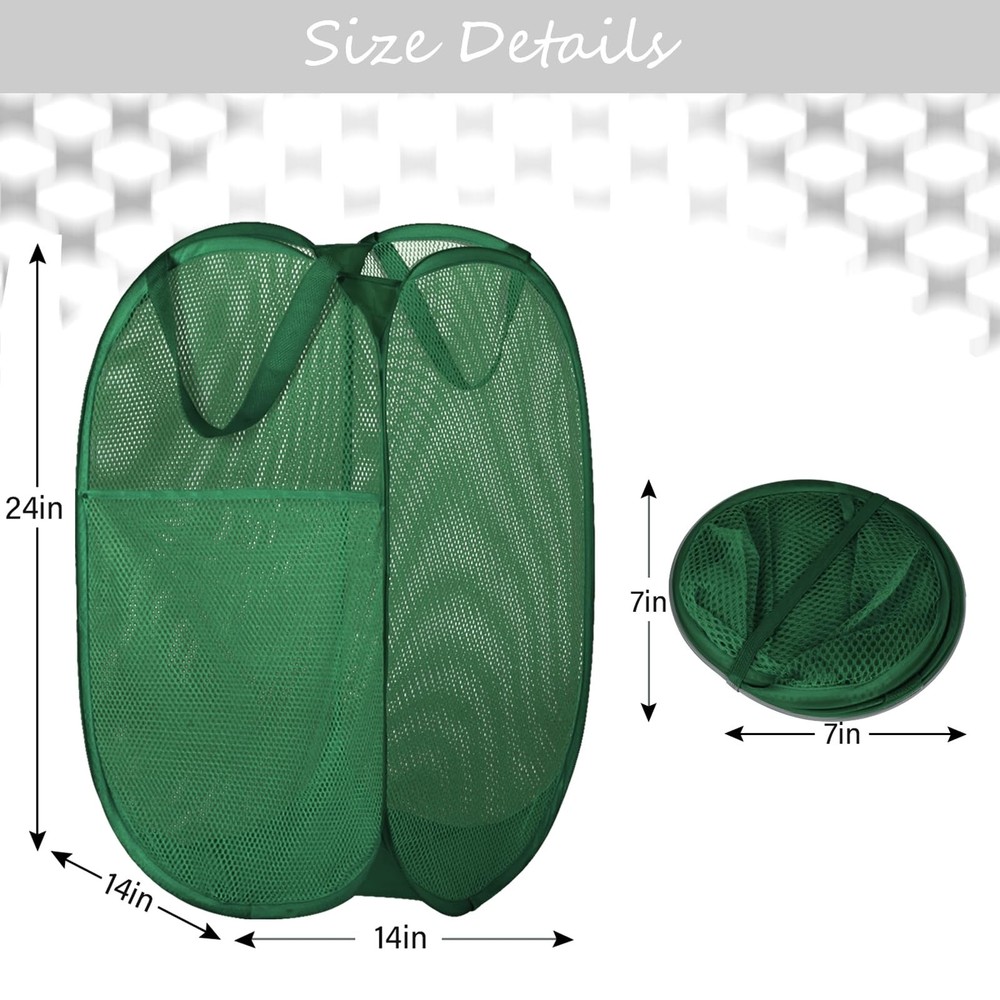 Deluxe Strong Mesh Pop up Laundry Hamper Basket with Side Pocket for Laundry