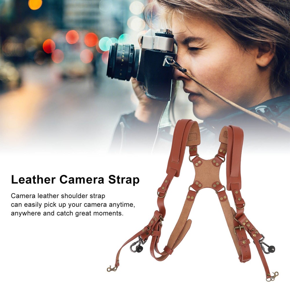 Dual Shoulder Leather Harness Comfortable Camera Strap Accessories for 2 Cameras
