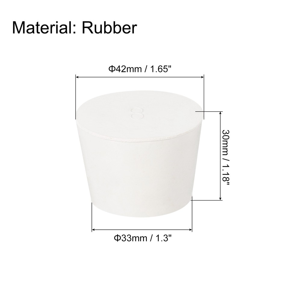 6Pcs Solid Rubber Stoppers, White 8# Tapered Lab Plugs, 42x33x30mm