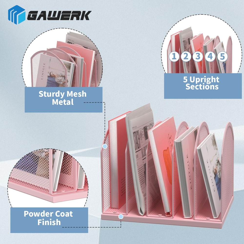 5-Section Vertical Desktop Organizer, 5-Section Mesh File Folder Stand Sorter...