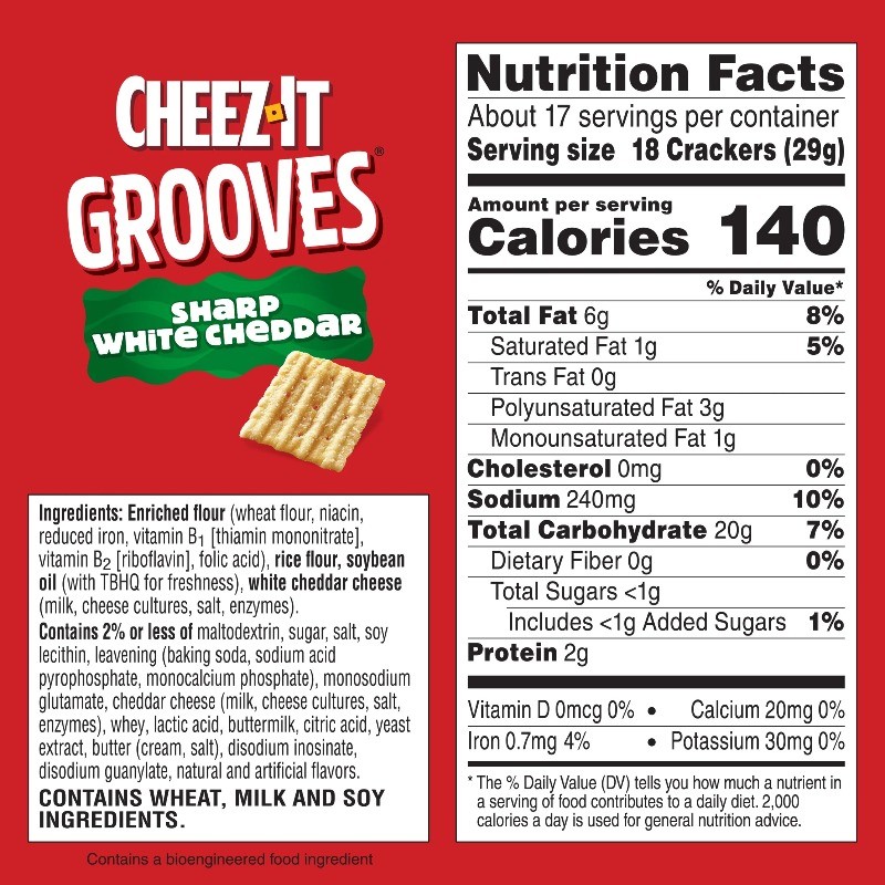 Cheez-It Grooves Sharp White Cheddar Crunchy Cheese Crackers, Snack Crackers