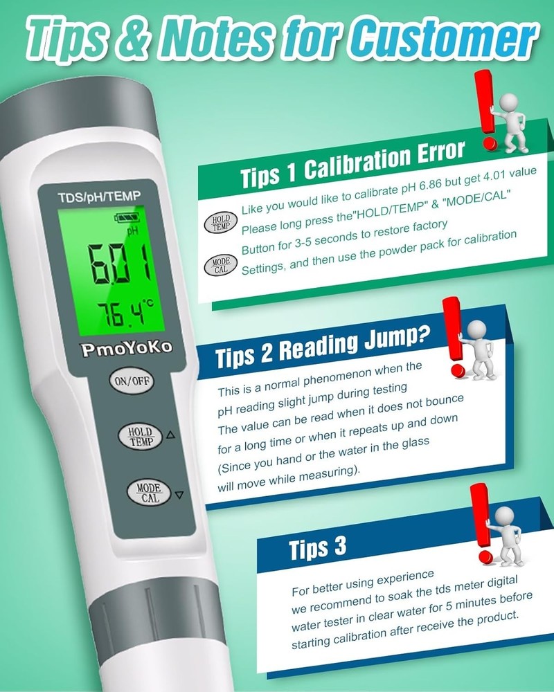 High Precision Water Tester for pH, TDS & Temperature with Backlight Feature