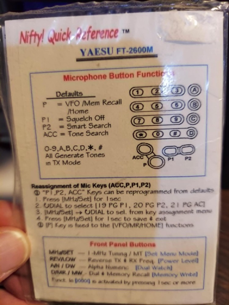 Nifty! Quick-Reference YAESU FT-2600M           ~~~NEW!!~~
