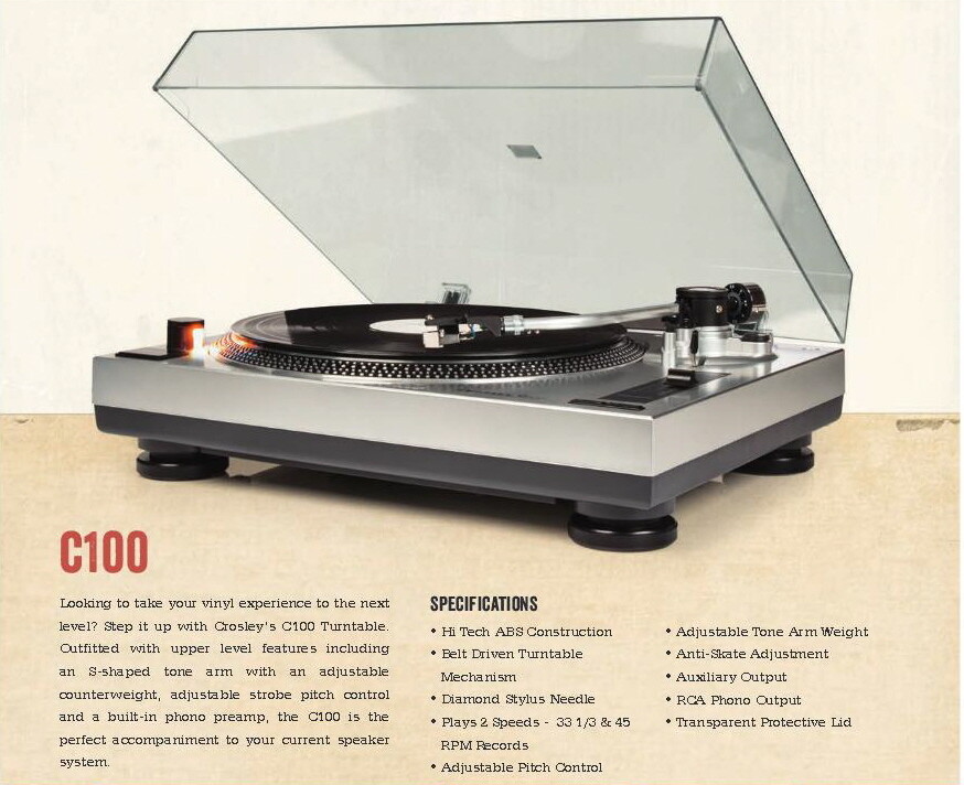 Turntable Crosley C100 Belt Drive Silver