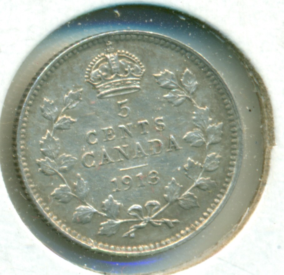 1913 CANADA SILVER FIVE CENTS, NICE EXTRA FINE, GREAT PRICE!