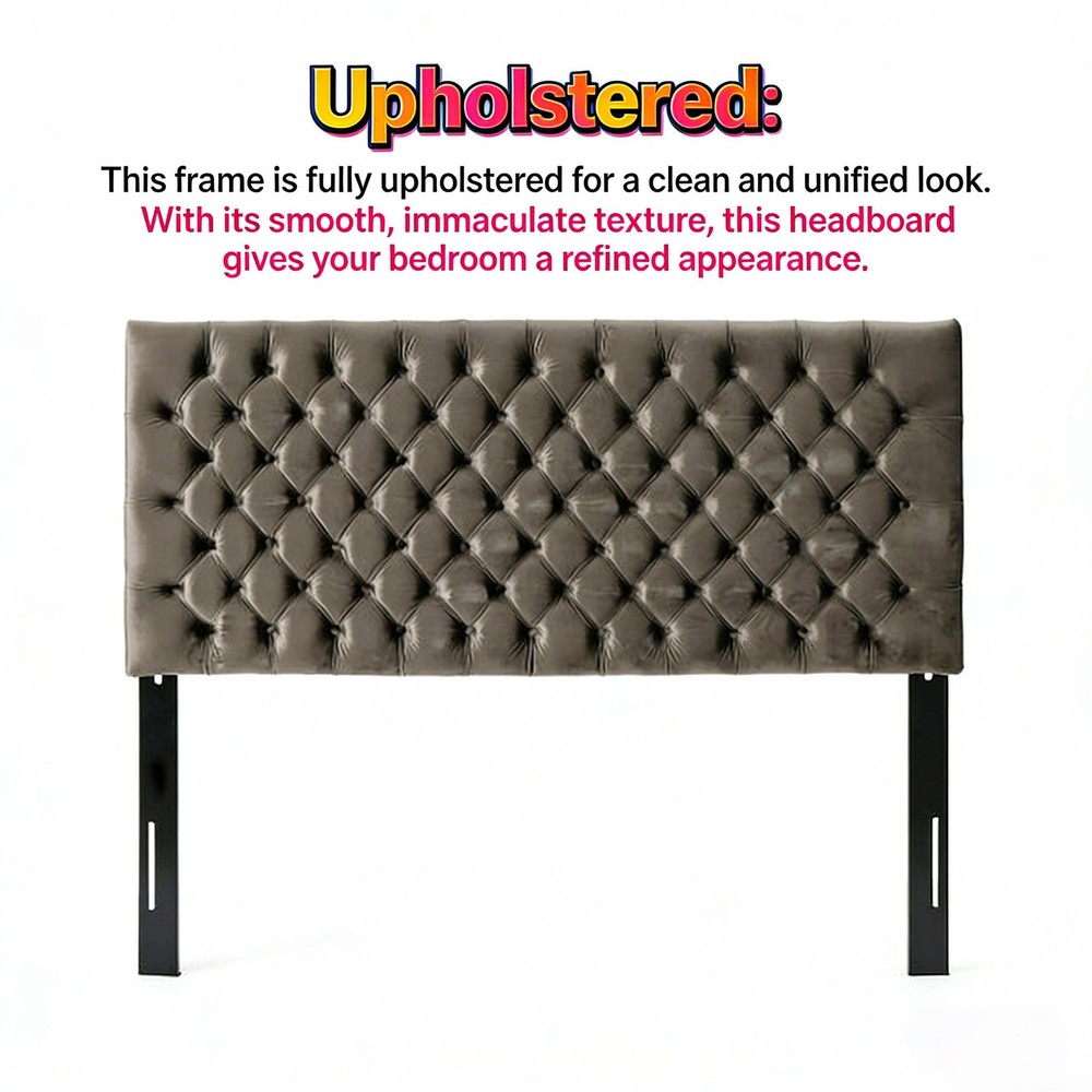 Tufted Upholstered Bed Headboard in Adjustable Solid Wood Head Board