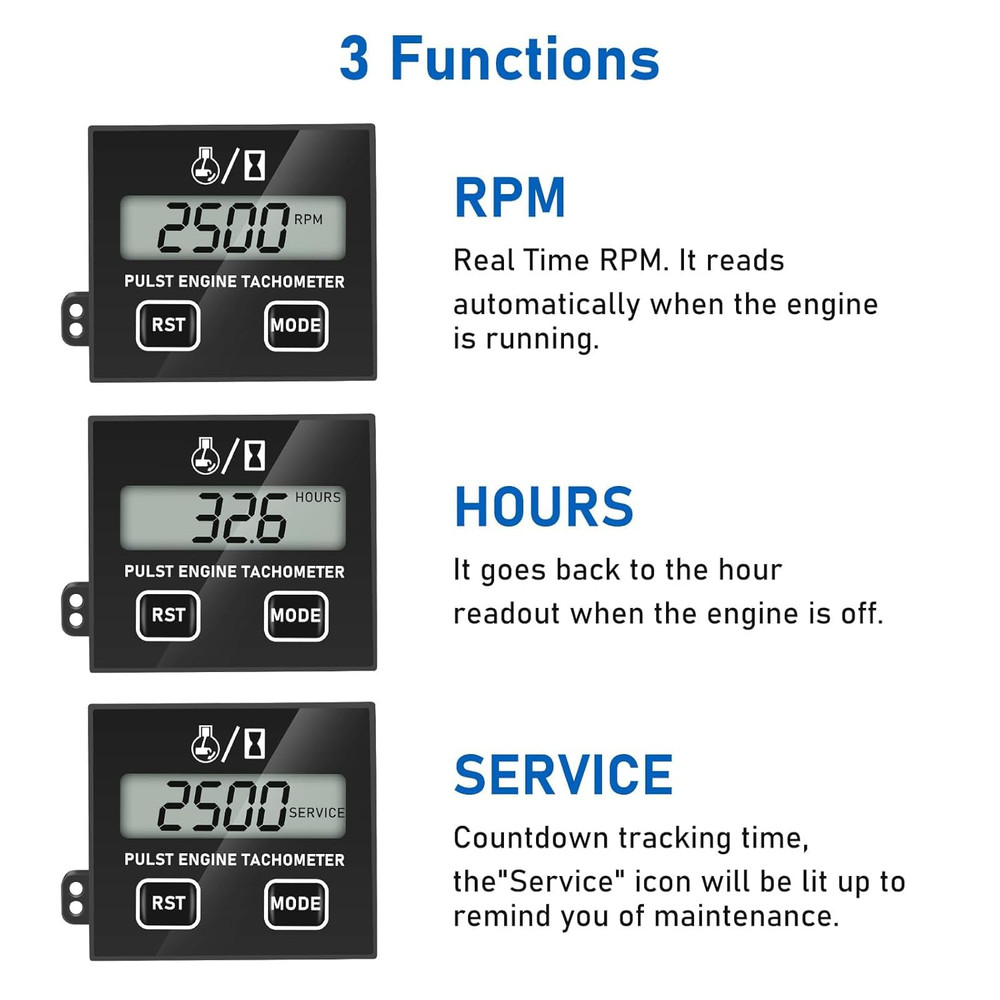 Small Engine Tachometer, Digital Tachometer Tach Gauge Reset Function Equipped w