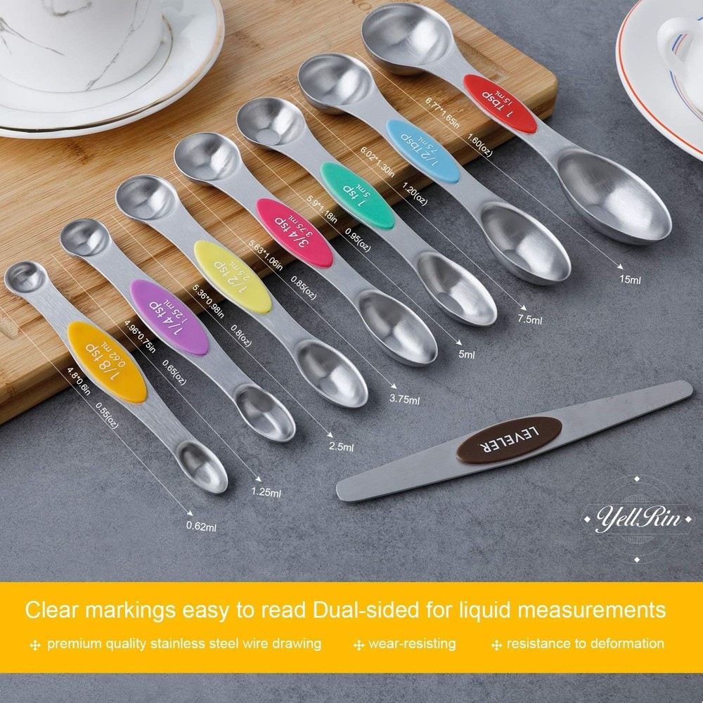 Stackable Magnetic Measuring Spoons - 8-Piece Stainless Steel Culinary Precision