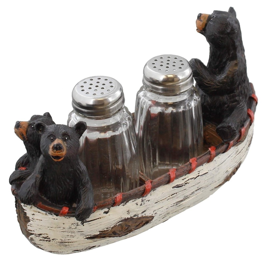 Old River Outdoors Three Black Bears Canoeing Salt & Pepper Set - Rustic Cabi...