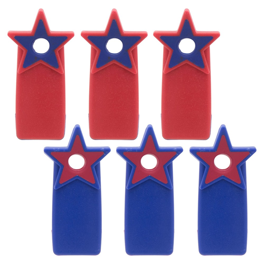 Star Shaped Red and Blue Multipurpose Clips with Magnetic Backs, 6 Pack