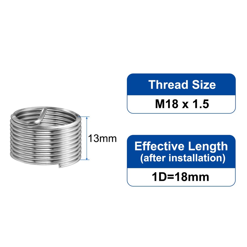 10pcs Wire Thread Inserts M18 x 1.5 1D Helical Threaded Sleeve