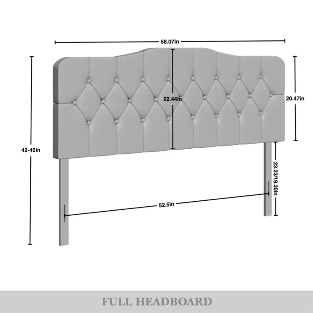 Upholstered Full Size Headboard Only Gray Adjustable Hgt Diamond Button Tufted