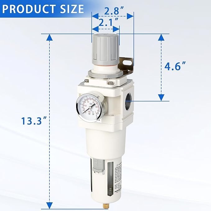 1" NPT Compressed Air Filter Regulator Combo, 5 Micron Brass Filter