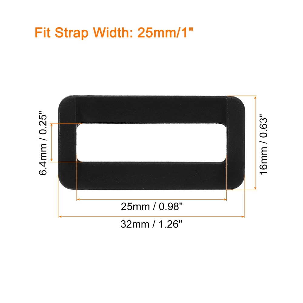 6Pcs 1 Inch Plastic Rectangle Rings Webbing Belts Buckle Slide Loop Black