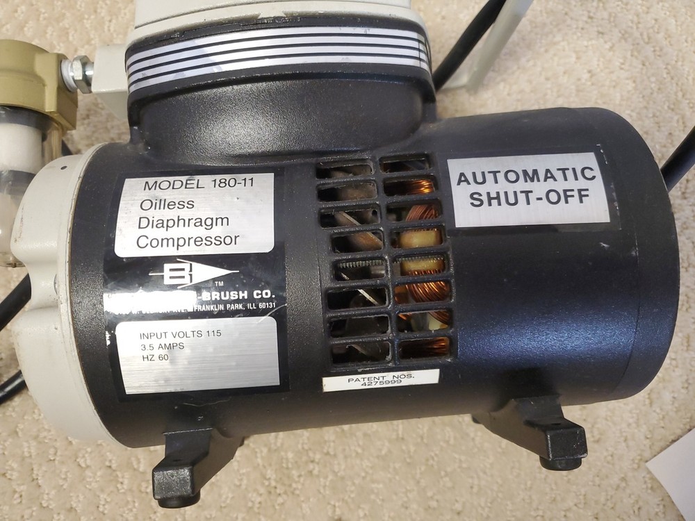BADGER COMPRESSOR MODEL 180-11 Oilless Compressor Automatic Shut Off NAIL Works.