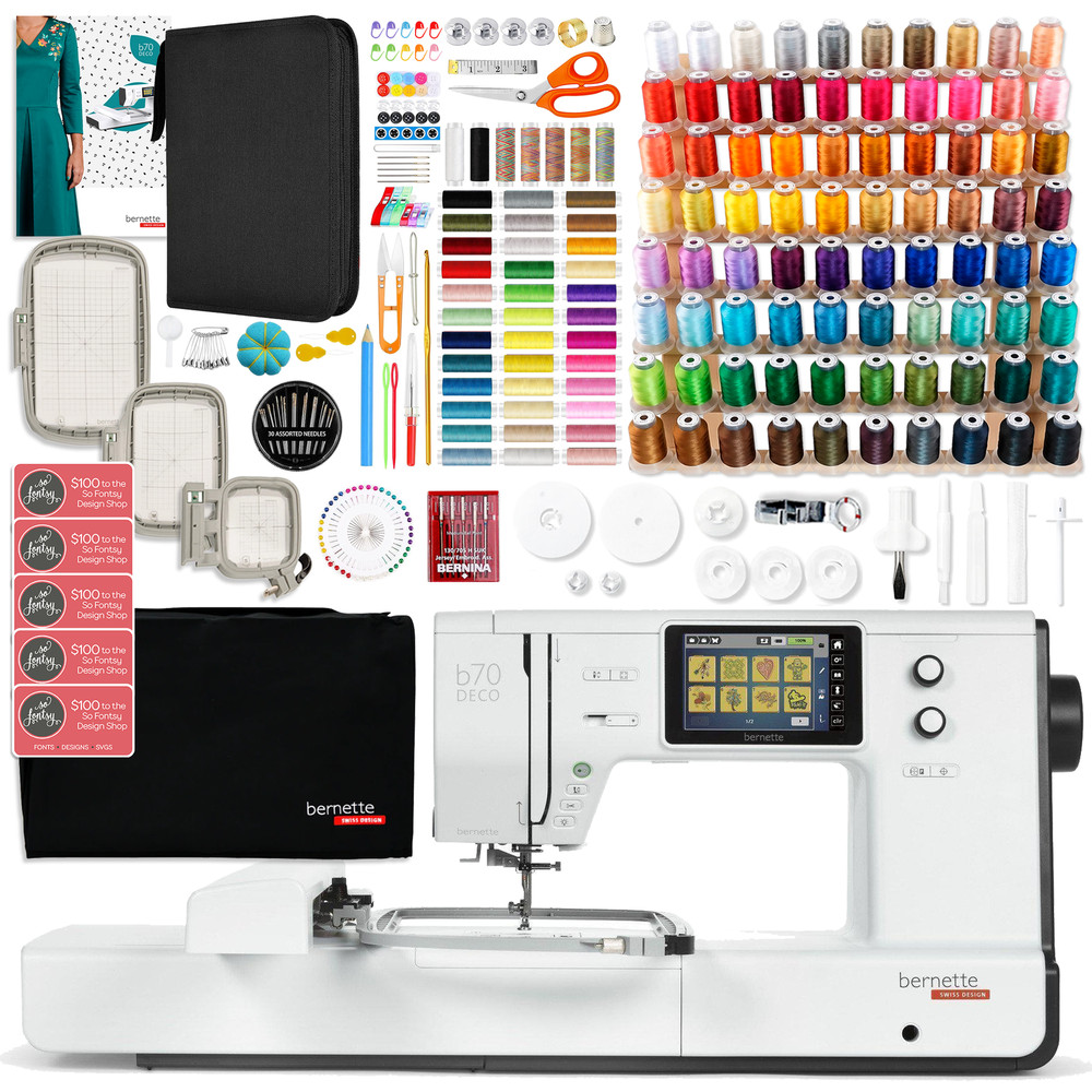 Bernette B70 10" x 6" Embroidery Machine with 123 Spools & 200+ Accessories