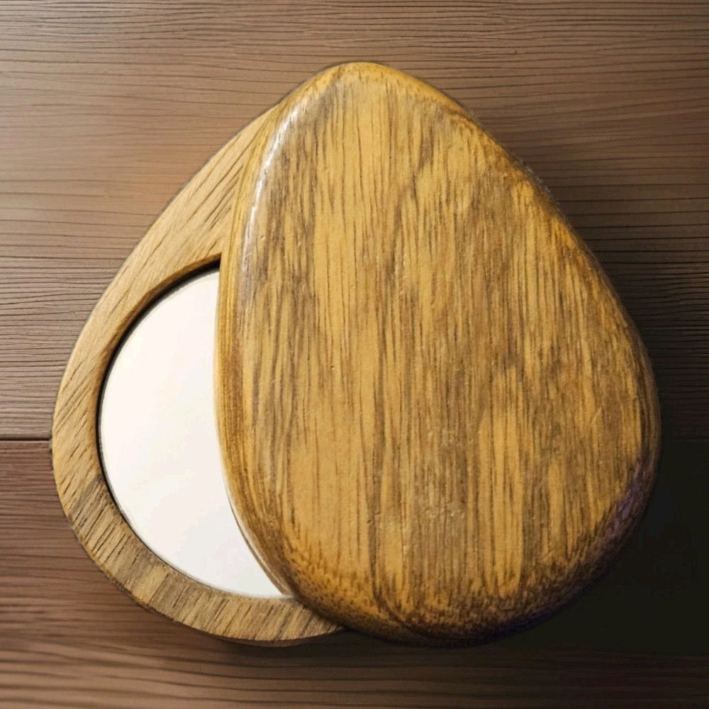 Handmade Solid Wood Compact Mirror Handheld Teardrop Shape - Beautiful!