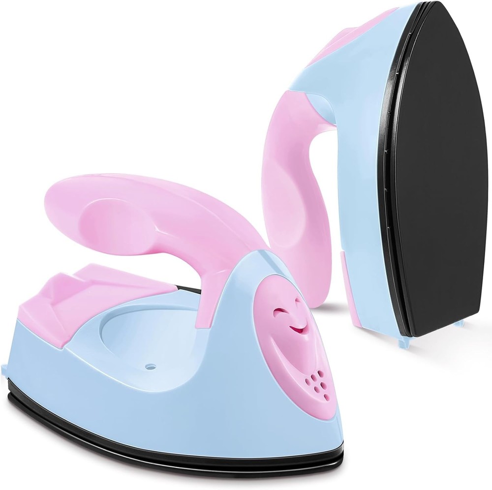 Compact Mini Heat Press Iron - Tiny Flatiron for Craft Projects in Pink/Blue