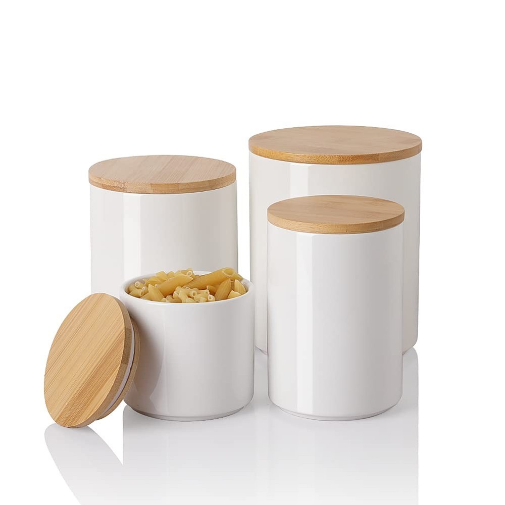 Keep Coffee Fresh Longer - 4 Ceramic Stackable Canisters White