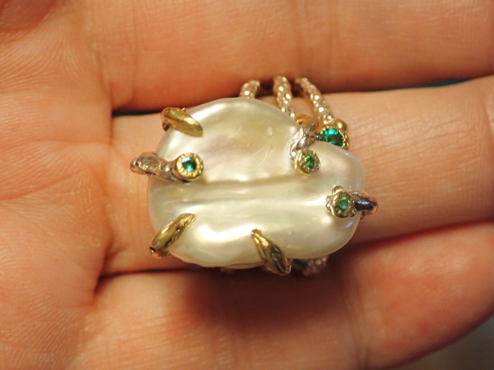 Natural Baroque Pearl Ring in Sterling Silver Size 9