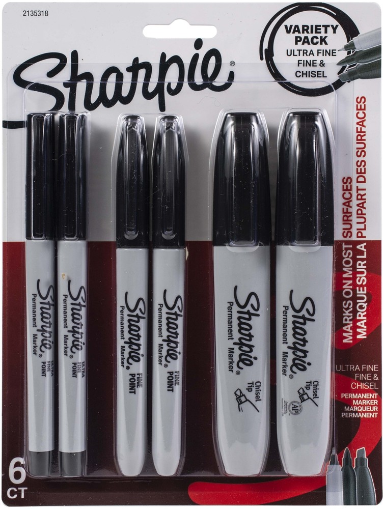 Sharpie Fine/Ultra-Fine/Chisel Tip Permanent Markers 6/Pkg-Black