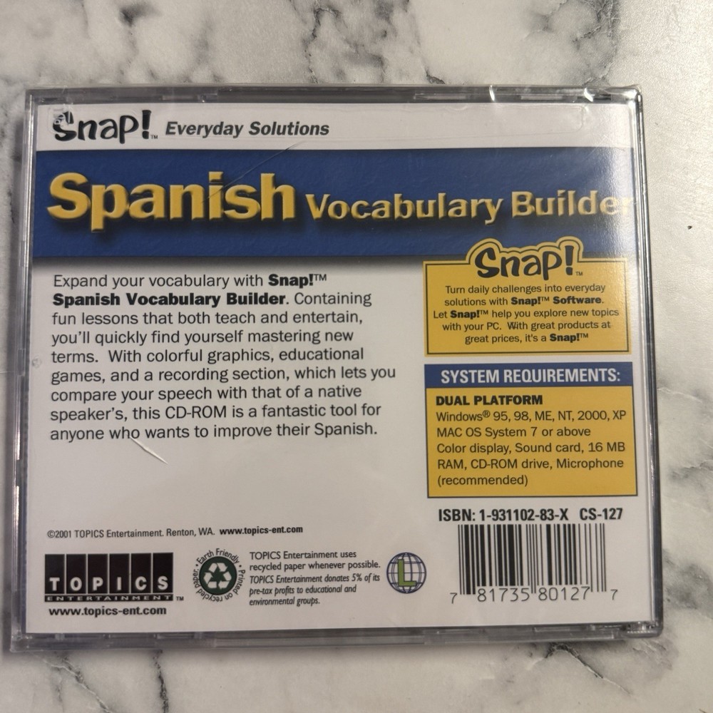 Spanish Vocabulary Builder CD-ROM Snap! 2001 Mac PC Language Learning New Sealed