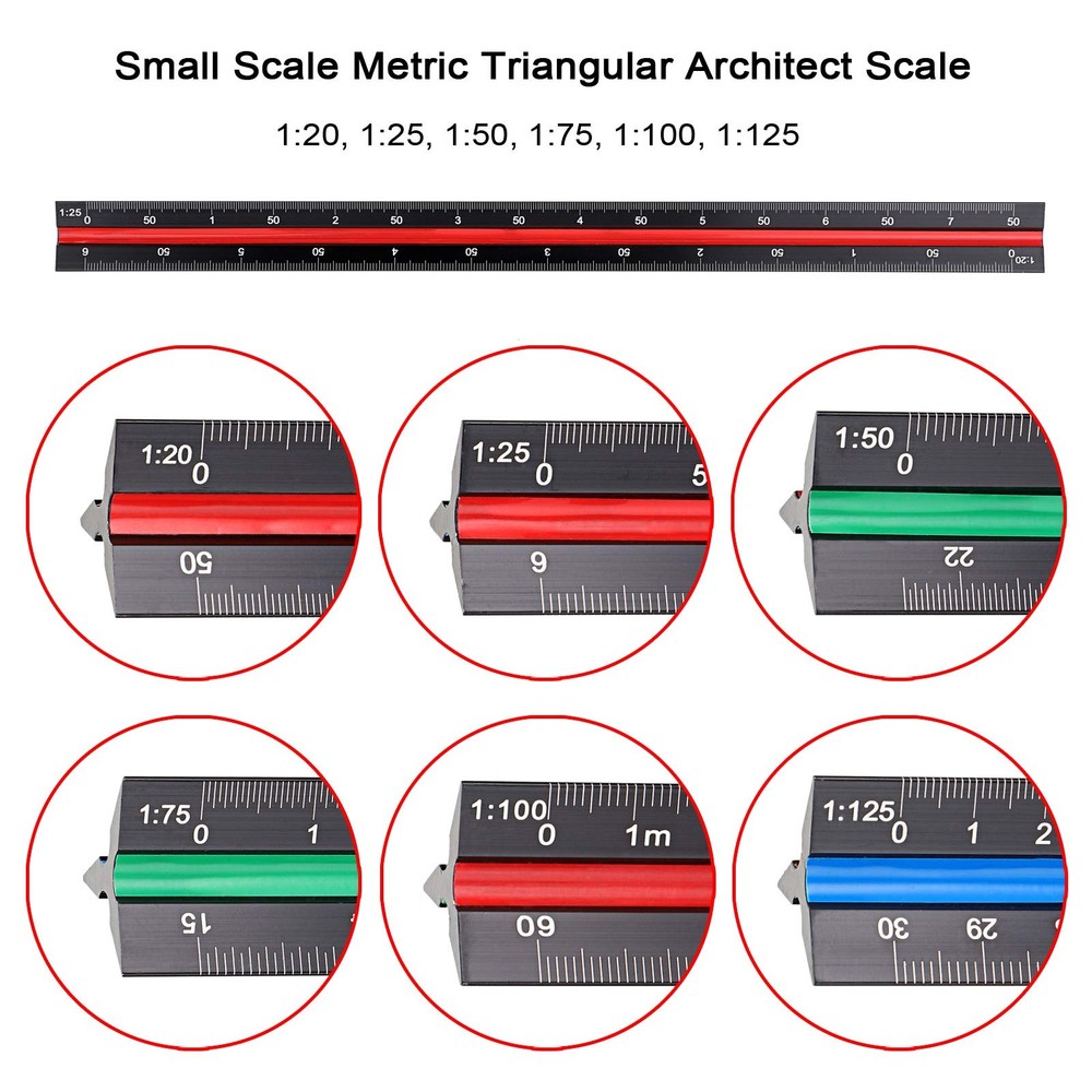 OwnMy 3 Pack 30CM Solid Aluminum Triangular Architect Scale Ruler Multicolor
