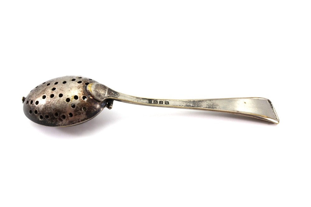E&JB TEA INFUSER SPOON Strainer Silverplated Hinged Double Spoon Vintage