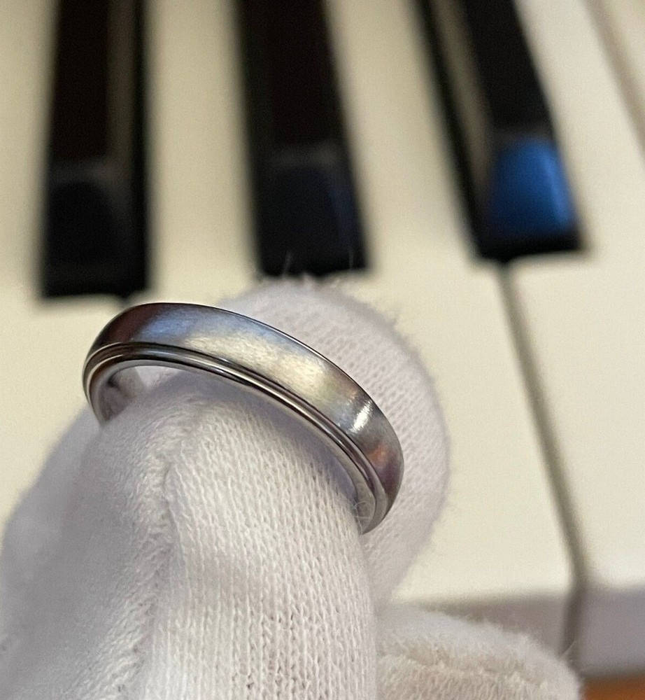 Low Dome Stepped Edge Titanium Band, 4mm Width, Brushed Polished Finish