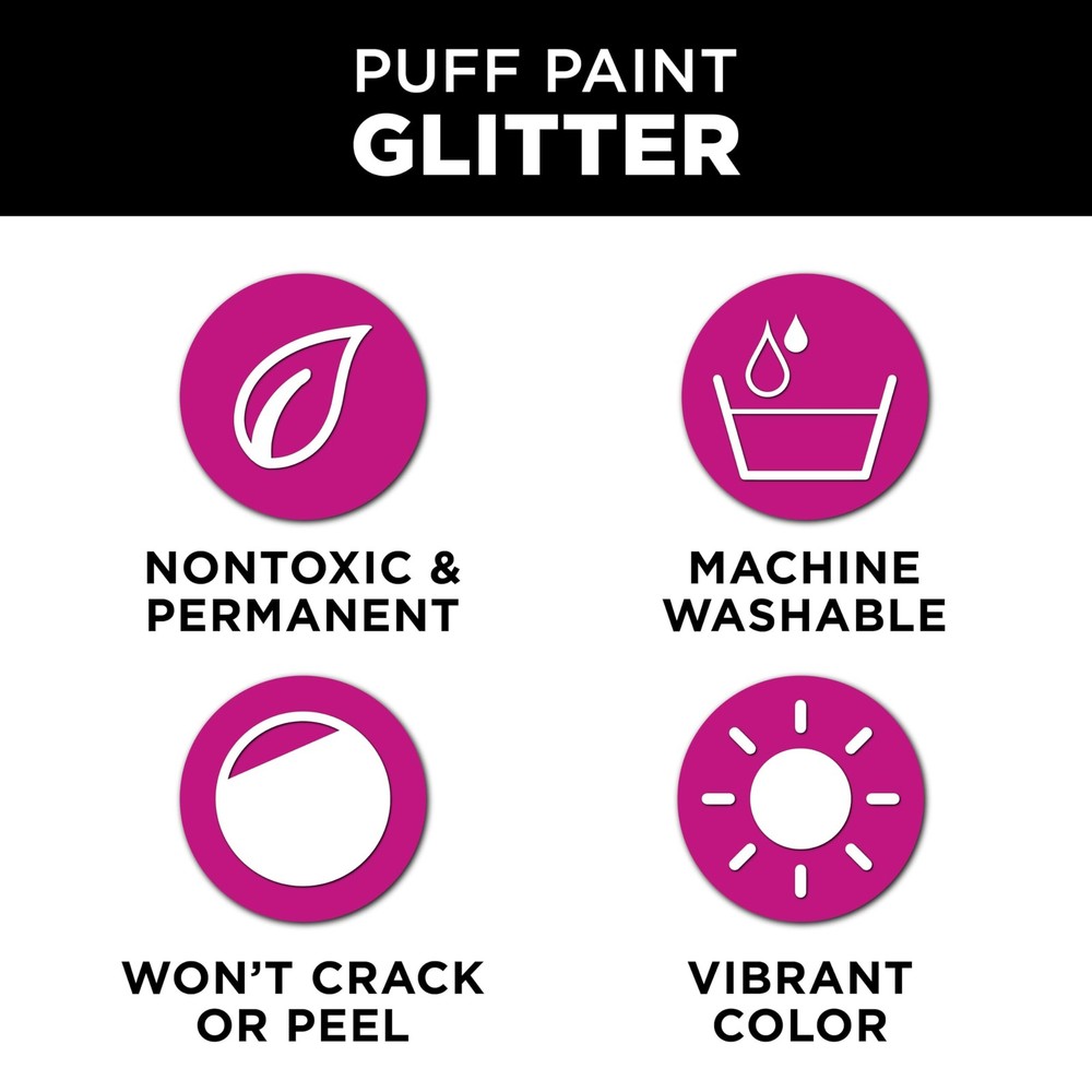 Glitter Puff Paint Pack, Permanent Multi-Surface Craft Paint for Drawing, Mar...