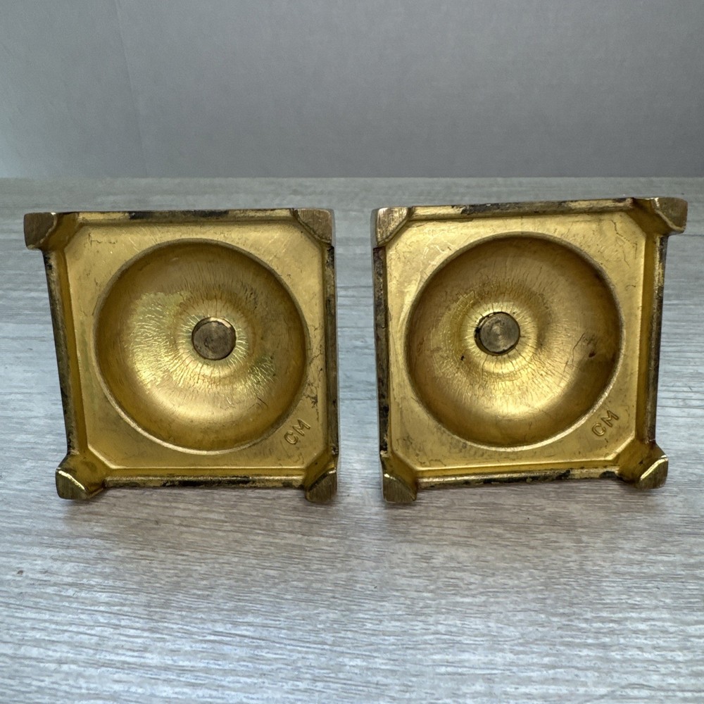 Set of 2 Solid Brass Square Bottom CM Candlesticks 3.25” Tall