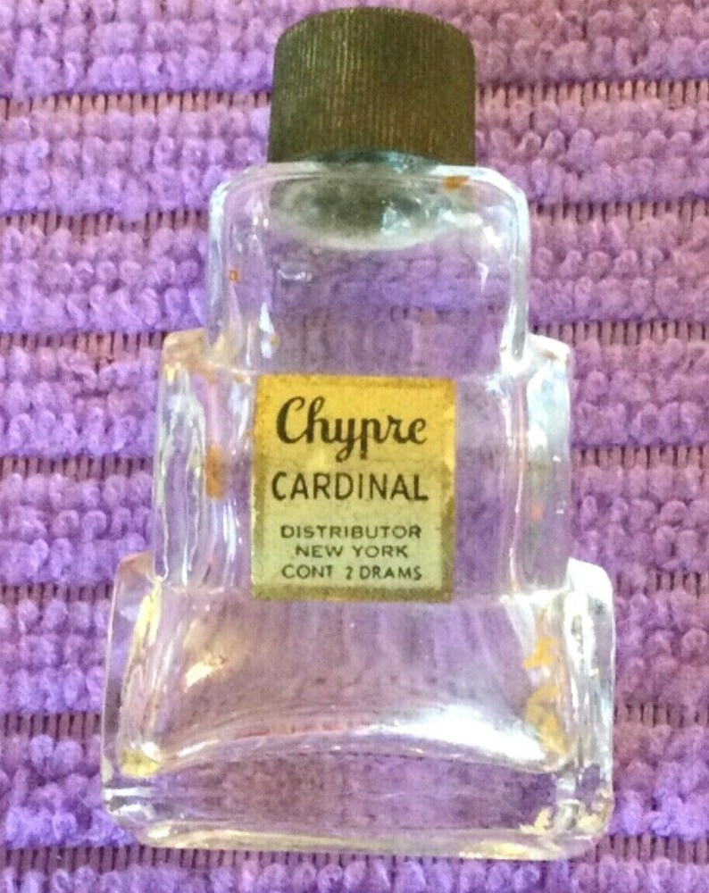 EMPTY Chypre Cardinal Distributor New York 2 Drams Cool Mini Shape & Nice Label