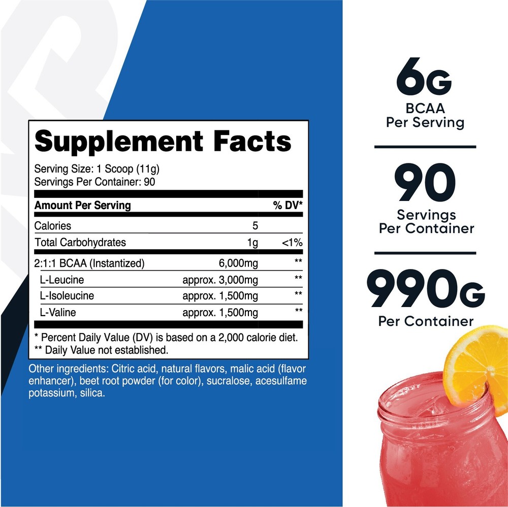 Nutricost BCAA 2:1:1 Powder (Raspberry Lemonade) 90 Servings