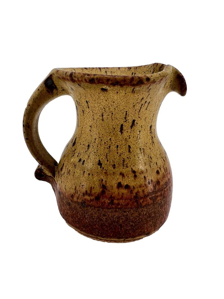 Hand Thrown Stoneware Art Pottery Pitcher Jug Brown 5" Signed Harriet Eplith?
